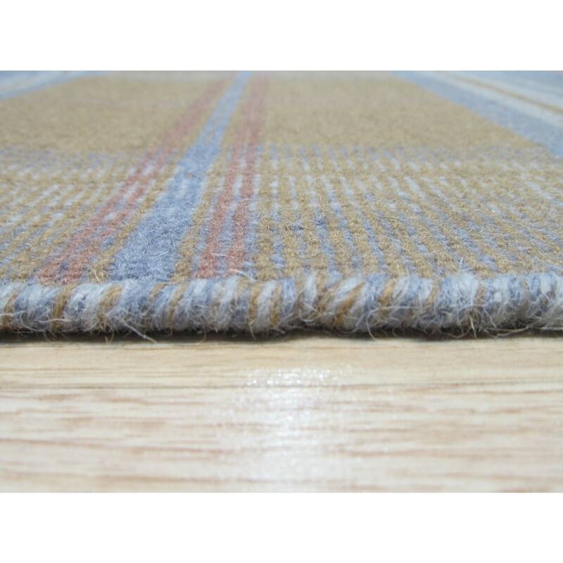 Gold Hand-Knoted Wool Transitional Florida Rug, 10' x 14', Elegant Wool, Durable Flatweave Design - N/A