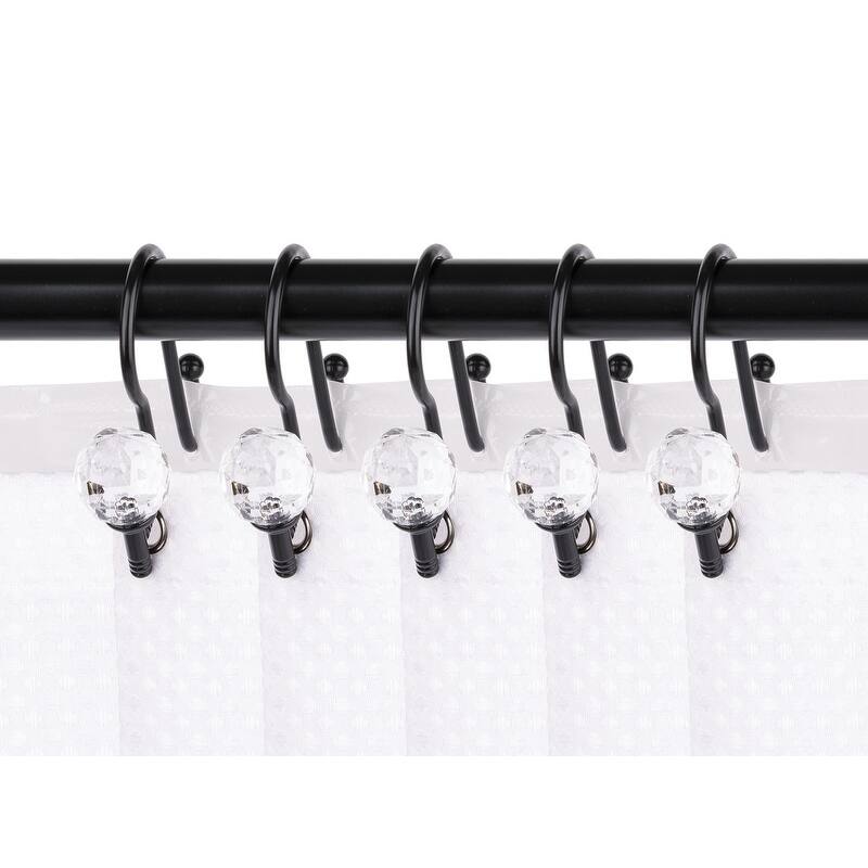 Utopia Alley Rustproof Zinc Double Shower Curtain Hooks for Bathroom, Crystal Design, Set of 12 - Matt Black