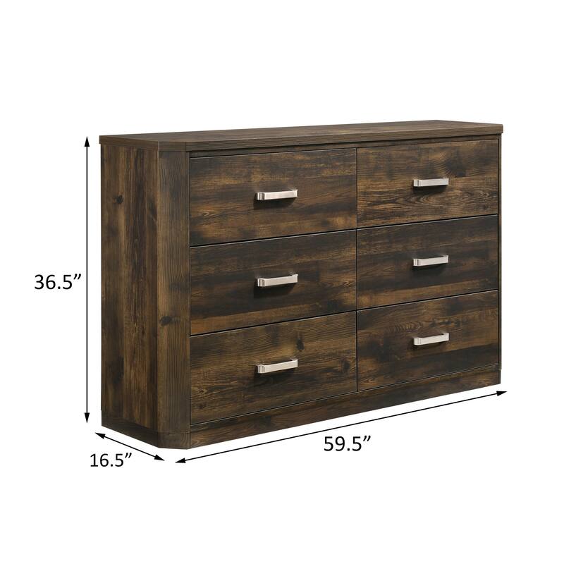 Kuzmare Rustic Walnut 6-Drawer Dresser