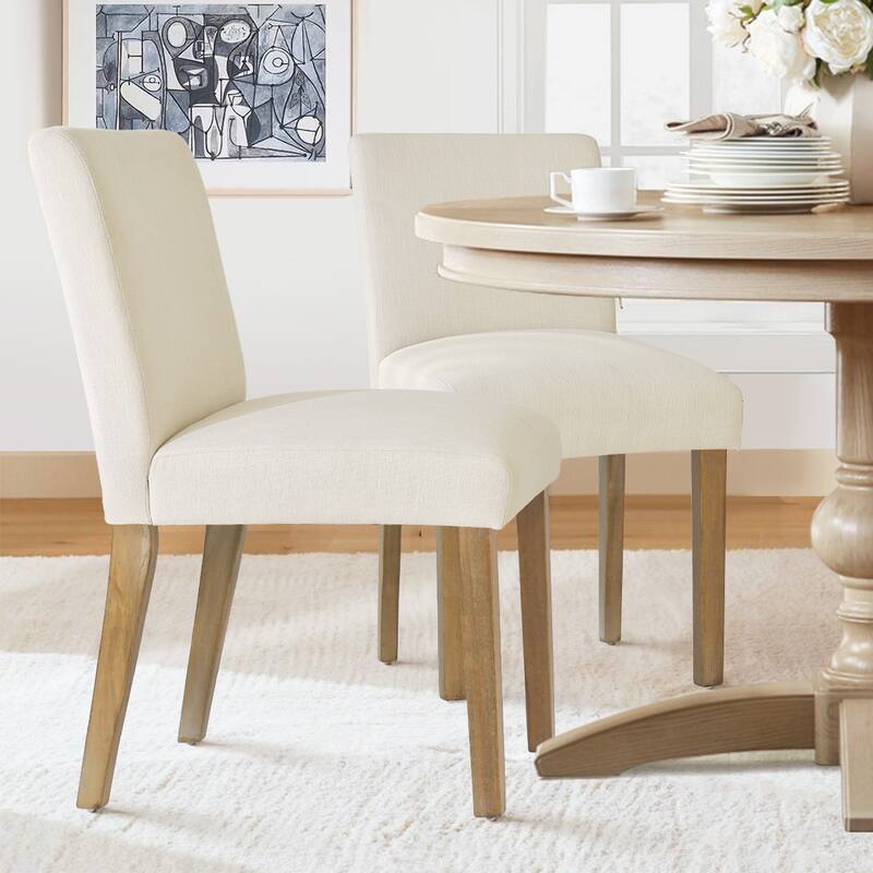 Linen Upholstered Solid Wood Dining Chair (Set of 2)