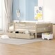 preview thumbnail 2 of 9, Full Daybed Wood Bed w2 Drawers,Fence-Shaped Guardrail for Kid,Natural