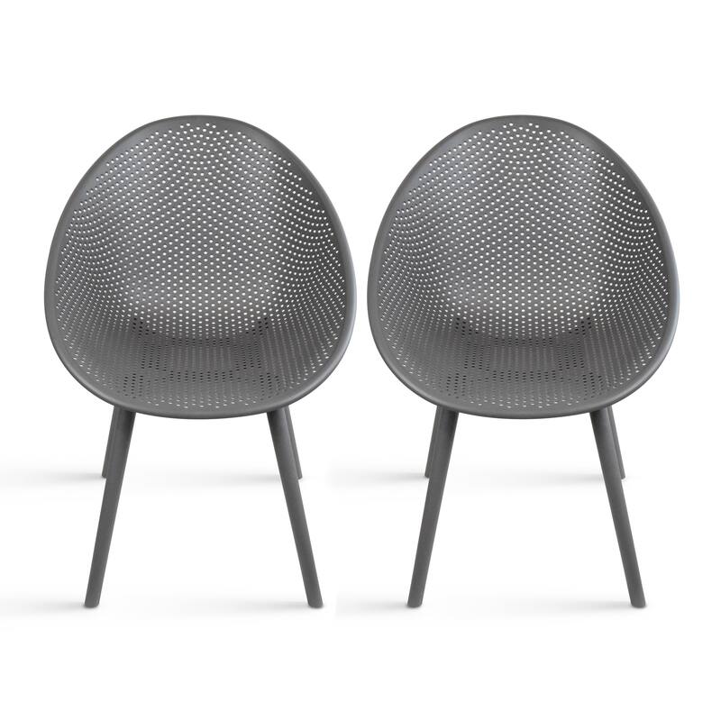 Set of 2 Mid-Century Modern Plastic Dining Chair Plastic Legs with Breathable Perforated Egg Shaped Seat for Indoor/Outdoor Use - Grey