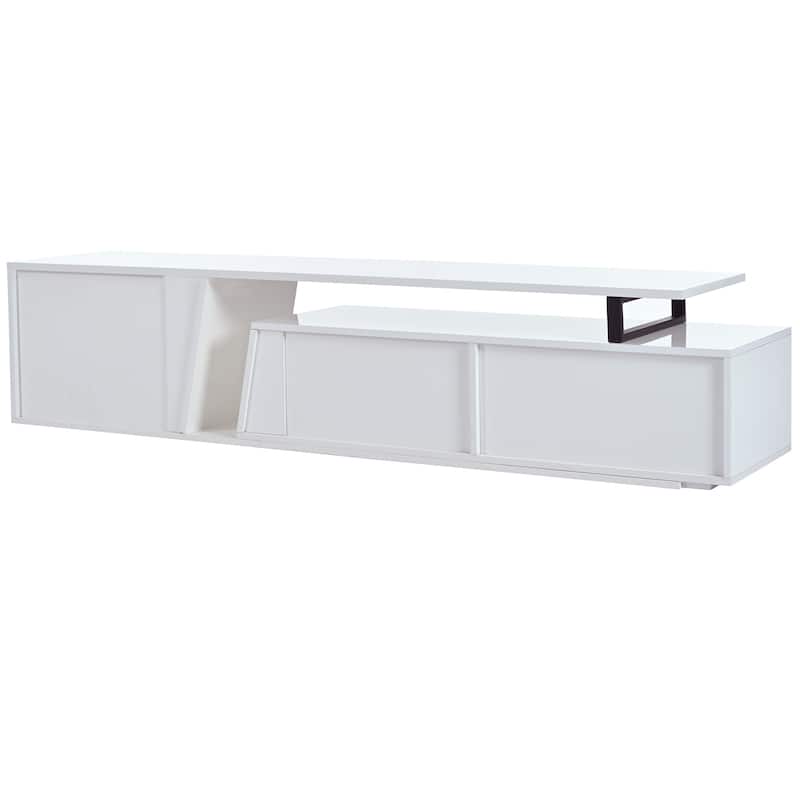 White Modern Extendable TV Stand with 2 Drawers and 1 Cabinet for TVs Up to 100"