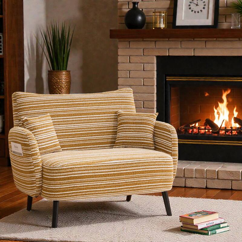 Modern Boucle 2-Seater Sofa with Storage Pockets, Deep-Seated Small Couch with Armrest Pillows for Apartments