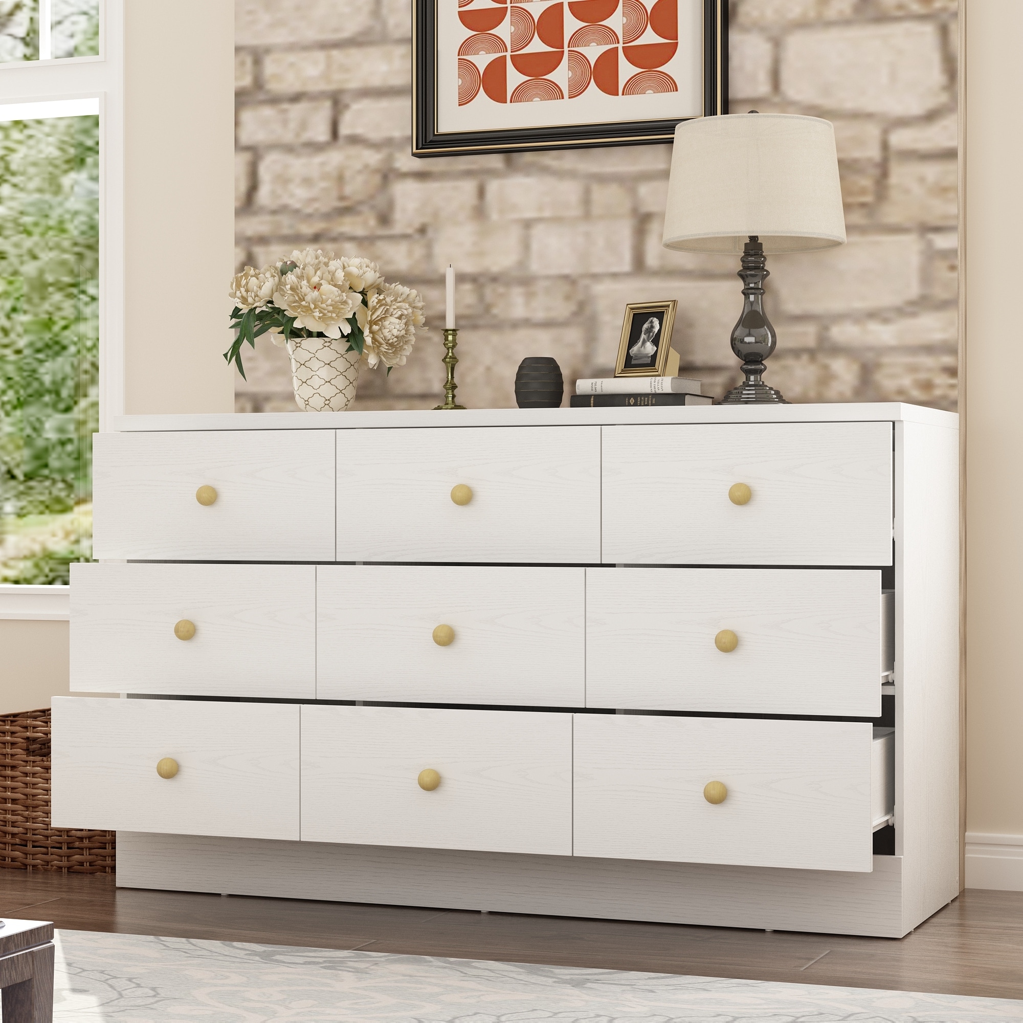 9 drawer dresser white Harbour Dresser, Whitewashed – High Fashion Home reflecting its traditional style Trulani 9 Drawer Dresser |