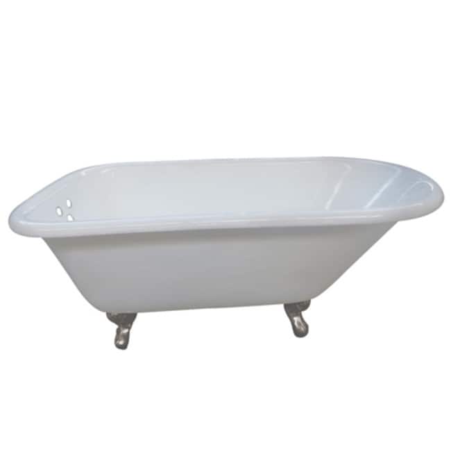 Kingston Brass Aqua Eden 66" Cast Iron Soaking Bathtub for - White / Satin Nickel