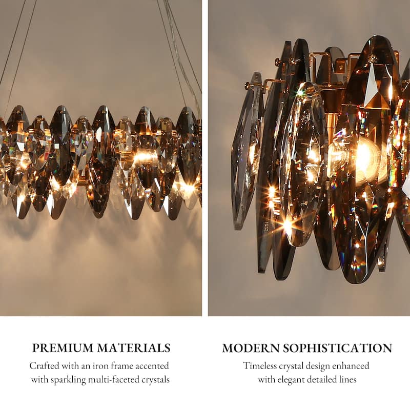 Modern Glam 8-Light Crystal Chandelier Art Deco Island Lights for Kitchen Island - Gold - 37.5" W x 7" H x 15" D