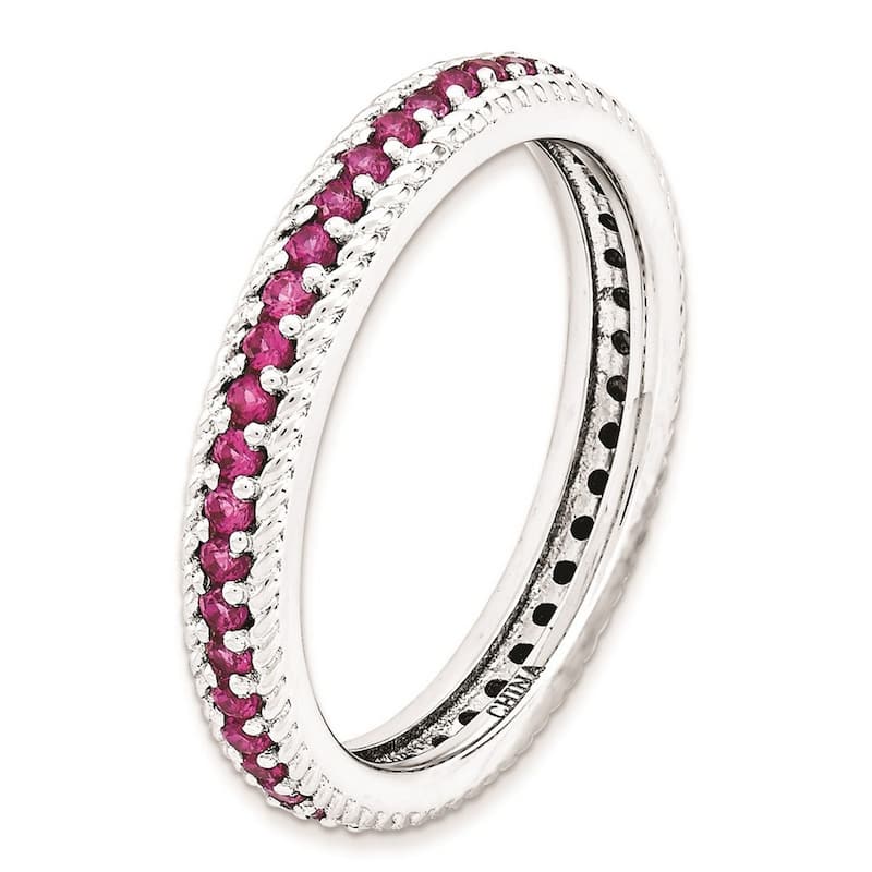 Curata 3.25mm 925 Sterling Silver Prong set Stackable Expressions Polished Created Ruby Eternity Ring