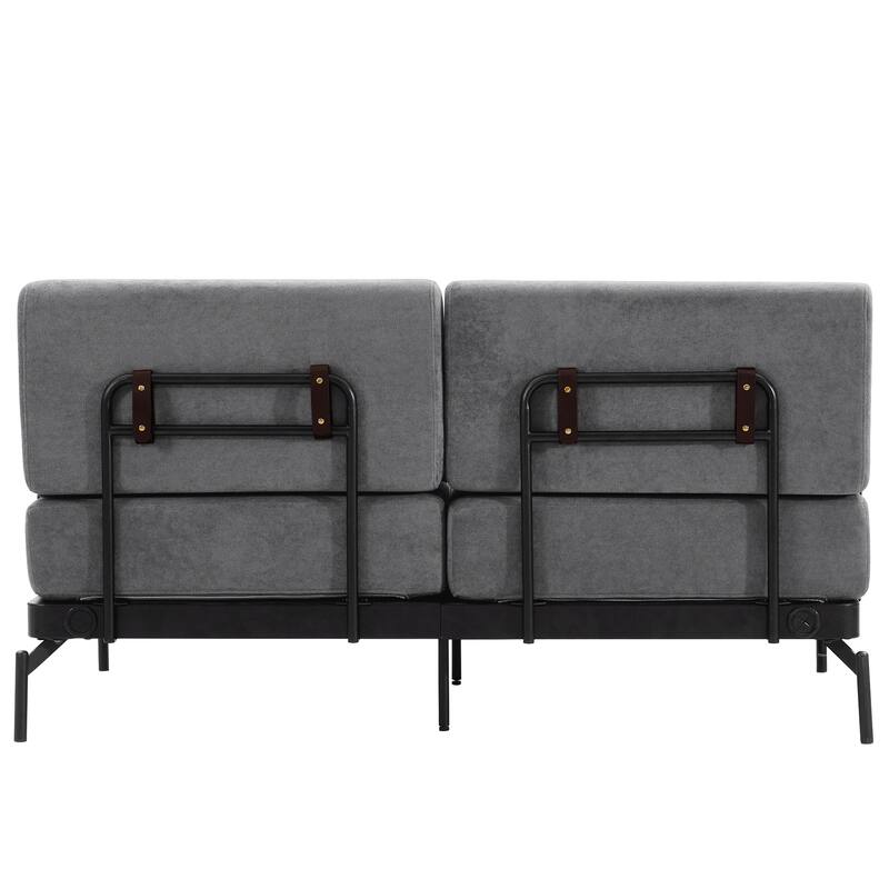 59" Chenille Modern Loveseat Sofa with USB Charging Ports, Cylindrical Armrests, and 440lb Capacity