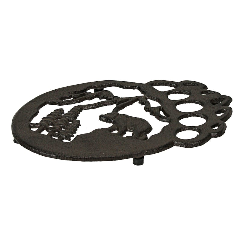 9 Inch Cast Iron Mountain Scene Bear Paw Kitchen Trivets (Set Of 2) - 0.75 X 9 X 5.25 inches
