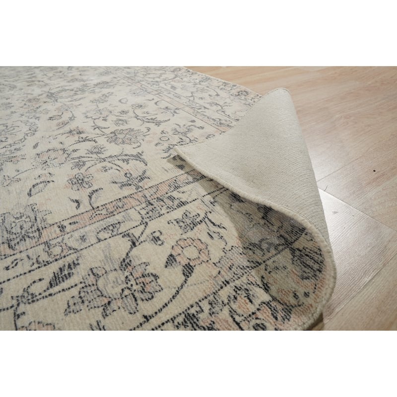Home Decor EORC Hand-Knotted Wool & Viscose Kerman-Kashan-Isfahan Rug Elegant Beige Area Rug for Living Room, Bedroom, Office