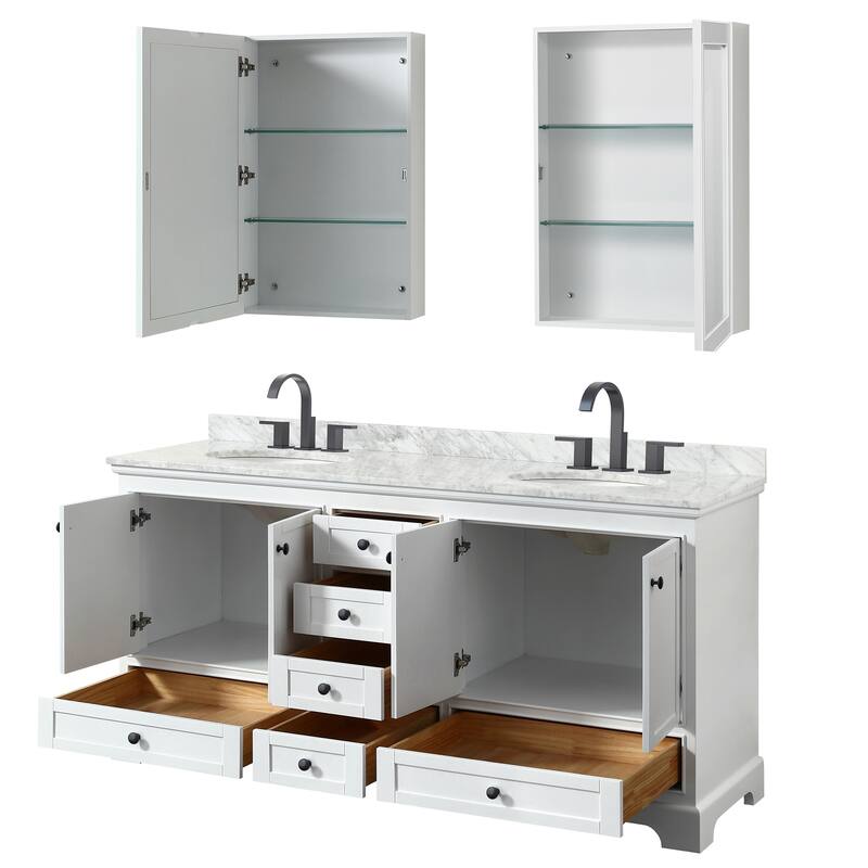 Deborah 72-inch Double Vanity, Oval Sinks, Medicine Cabinets