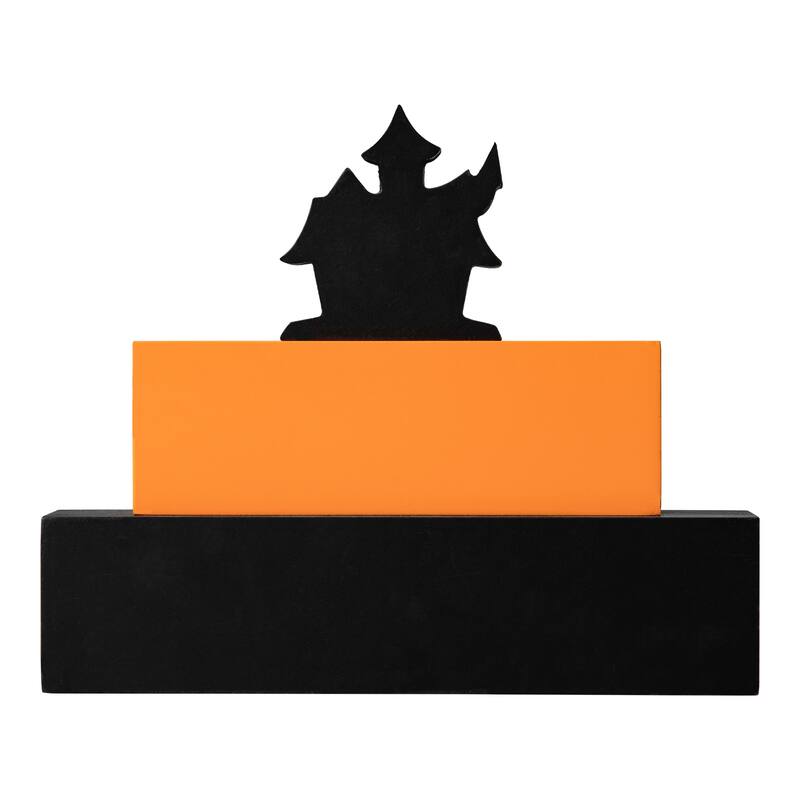 Glitzhome 11.75"H Halloween Wooden Ghost Haunted House Block Word Sign Table Decor