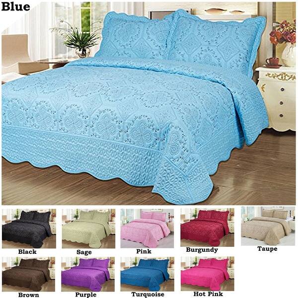 Shop Black Friday Deals On 3 Pcs Queen King Purple Green Blue Pink Taupe Brown Purple Bedspread Quilted High Quality Bed Cover Embroidery Quilt Overstock 12121270