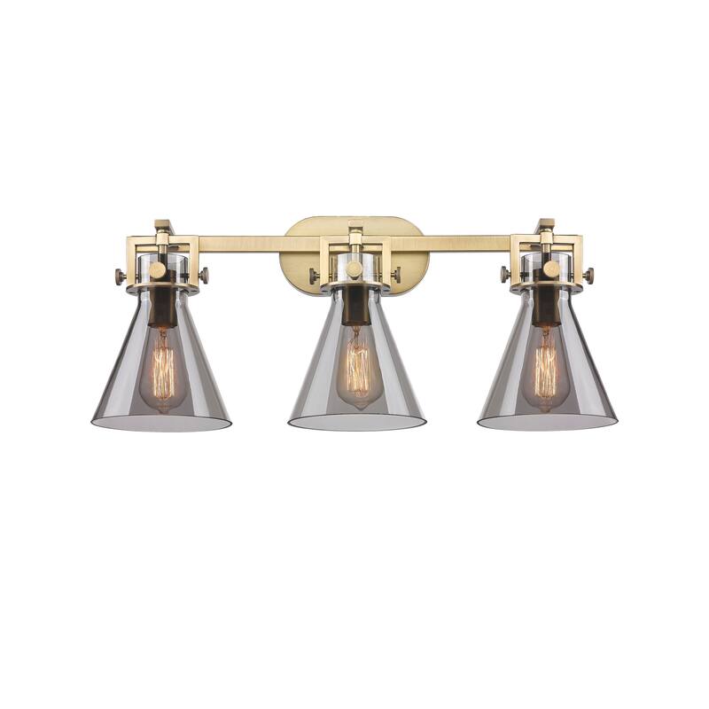 Innovations Lighting 411-3W-12-27 Newton Cone Vanity Newton Cone 3 - Brushed Brass / Plated Smoke