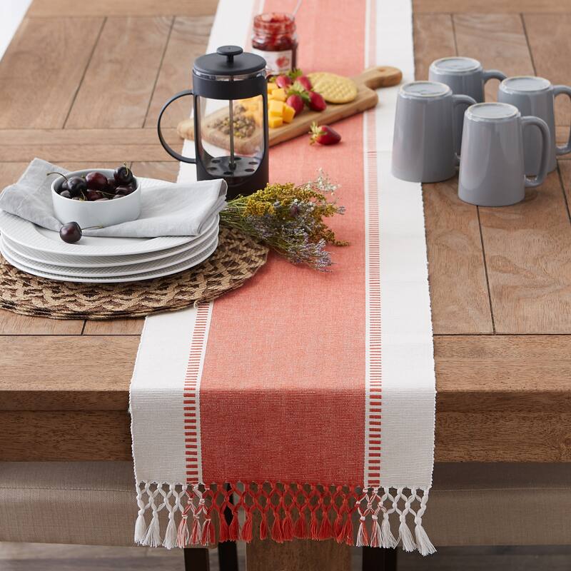 DII Dobby Striped Fringe Ribbed Table Runner