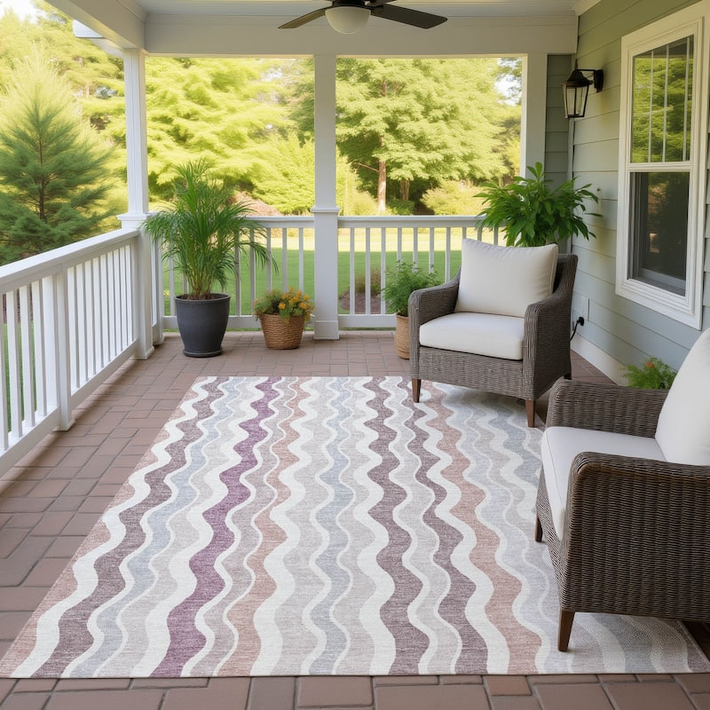 Machine Washable Indoor/ Outdoor Funky Stripe Chantille Rug