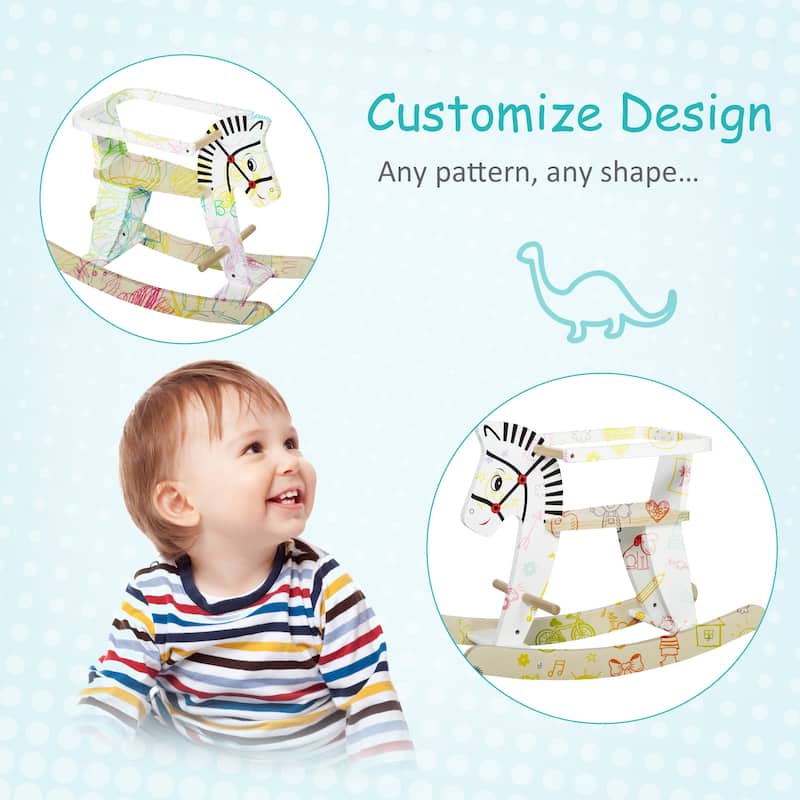 Wooden Rocking Horse Toddler Baby Ride-on Toys for Kids 1-3 Years with Classic Design & Wood Safety Bar