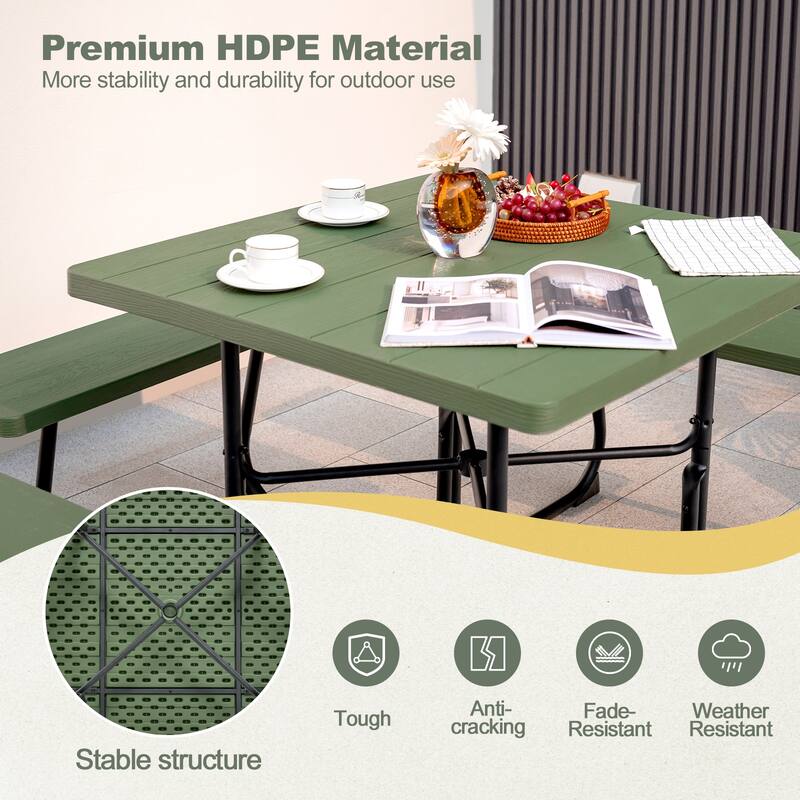 Gymax Outdoor Picnic Table 8-person Square Picnic Table Bench Set w/ 4