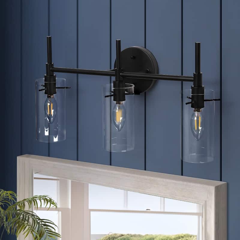 Alva Black Gold Modern Vanity Lights 3-Light Cylinder Clear Glass Shades Bathroom Light Fixture Wall Sconce