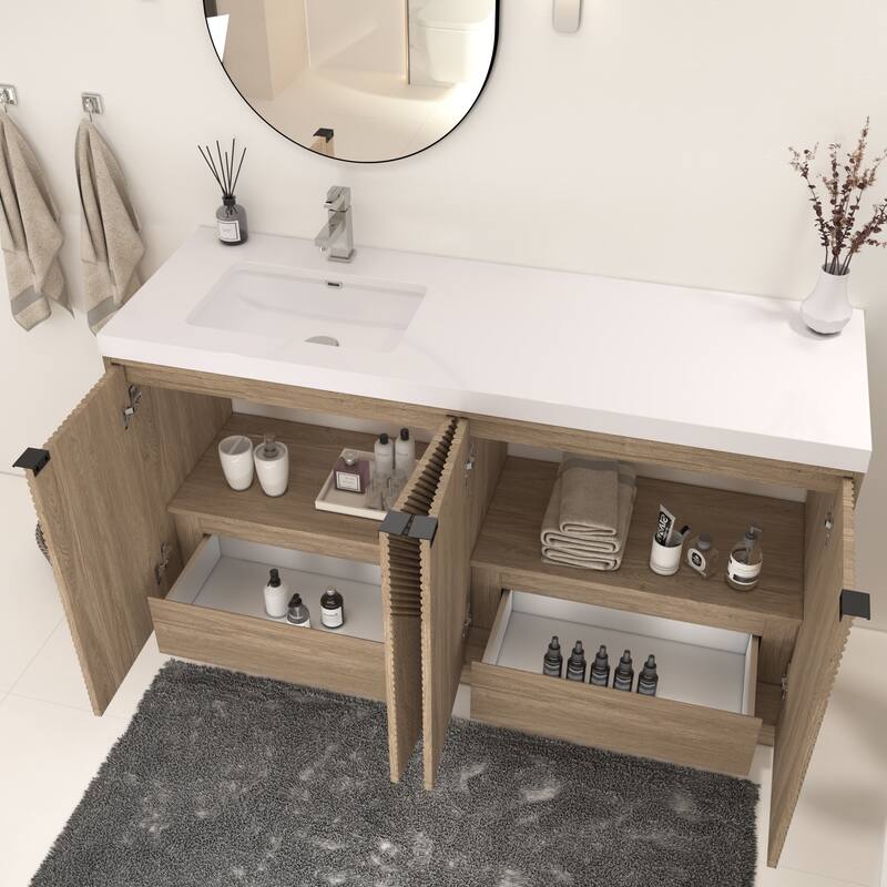 Milano 60" Freestanding Bathroom Vanity with Left White Sink