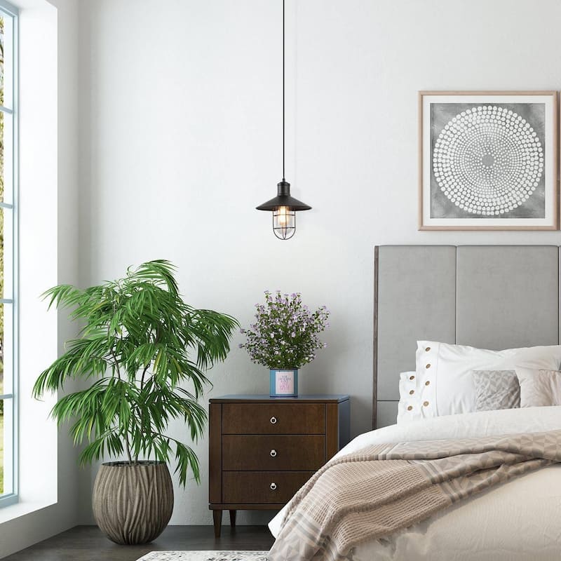 Modern Farmhouse Black 1-Light Pendant Cage Barn Light