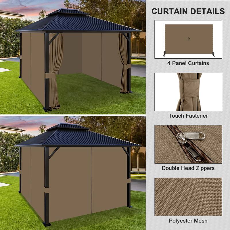 Aoodor 12x16 ft Outdoor Gazebo Curtains, 4 Panels Waterproof Privacy Sidewall Replacement with Zipper