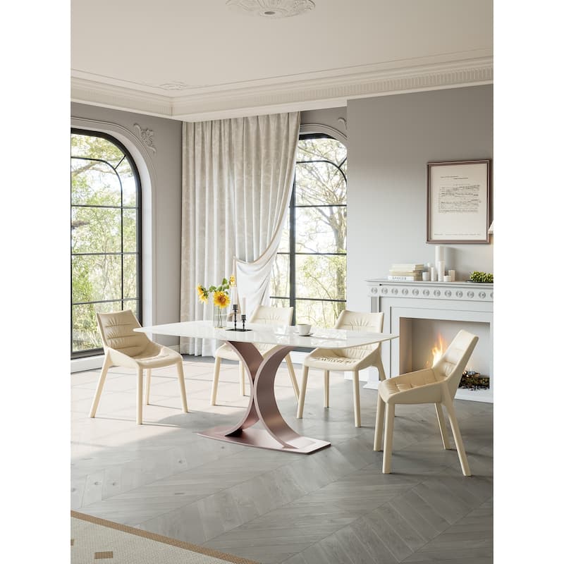 Lesly White Rectangle 62.99 in. Dining Table (6 Seats) - 62.99"D×35.43"W×29.52"H