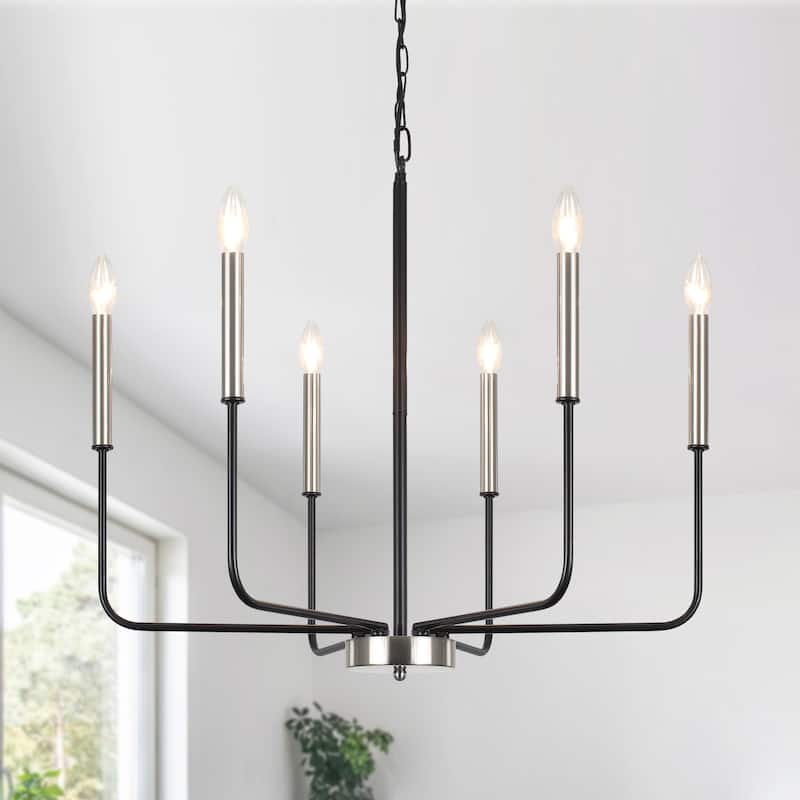 Modern 6-Light Candle Chandelier Classic Ceiling Light for Dining Room Kitchen Island - N/A - Black+Sand nickel