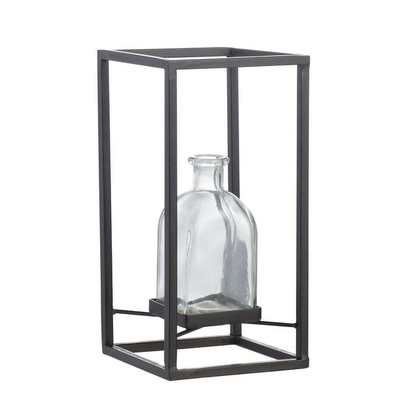 9.75" Iron and Glass Vintage Style Flower Vase - N/A