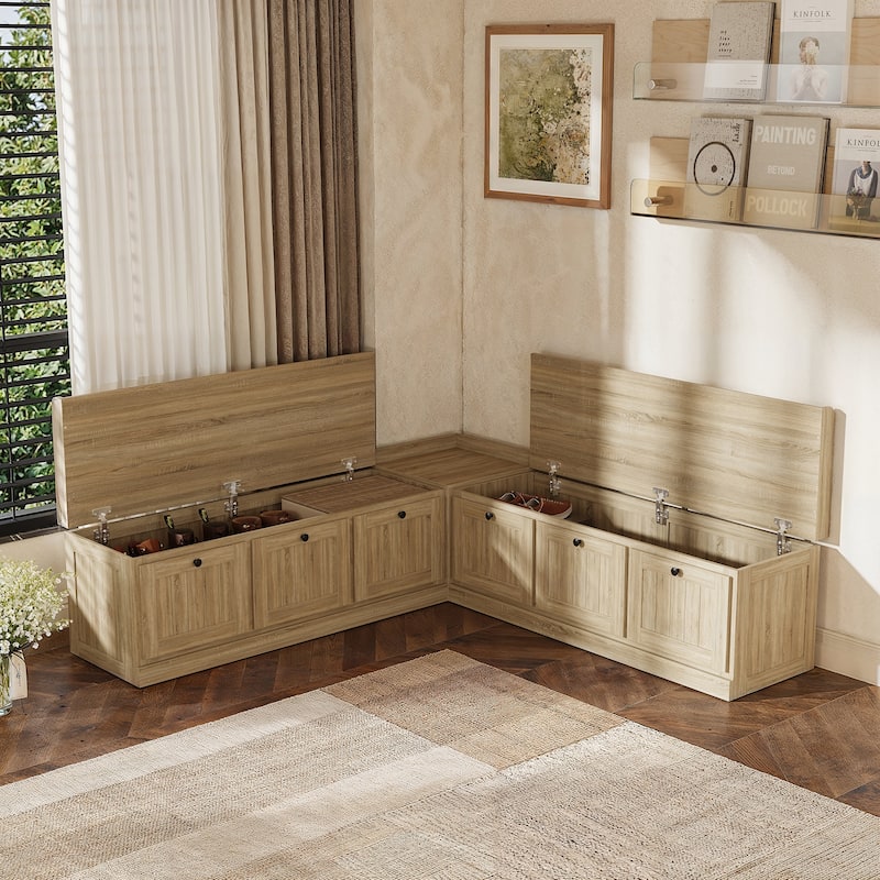L-Shaped Storage Bench 176 lbs Top Load, Corner Entryway Bench with Hidden Storage Seating