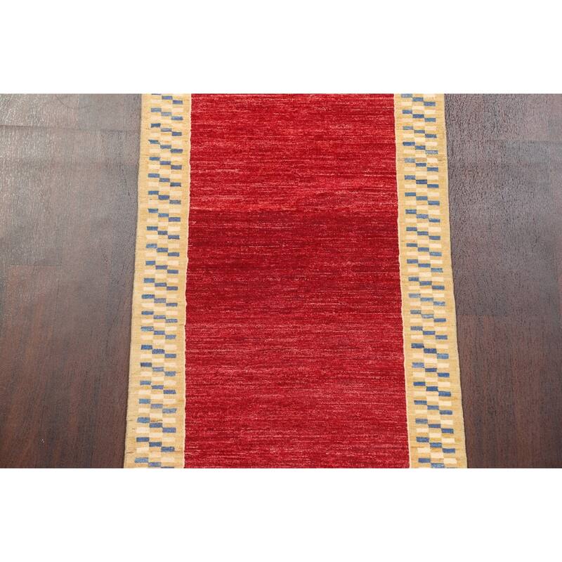 Bordered Gabbeh Kashkoli Oriental Wool Runner Rug Hand-knotted Carpet - 2'8" x 9'10"