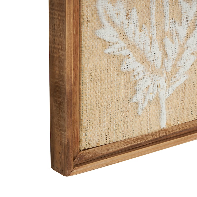 Cream Wood Textured Floral Home Wall Decor with White Painted Accents (Set of 2)
