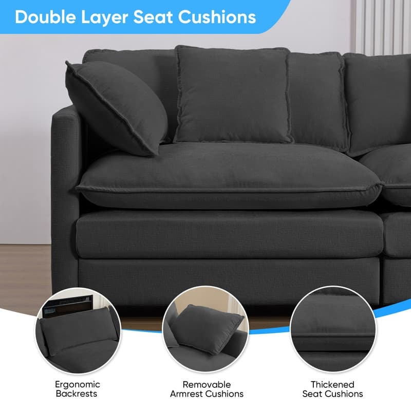 Mixoy 113''U-Shaped Modular Sectional Sofa, 5-Seat Cloud Couch with 2 Ottomans,Modern Chenille Sleeper Sofa,Deep Seat Couches