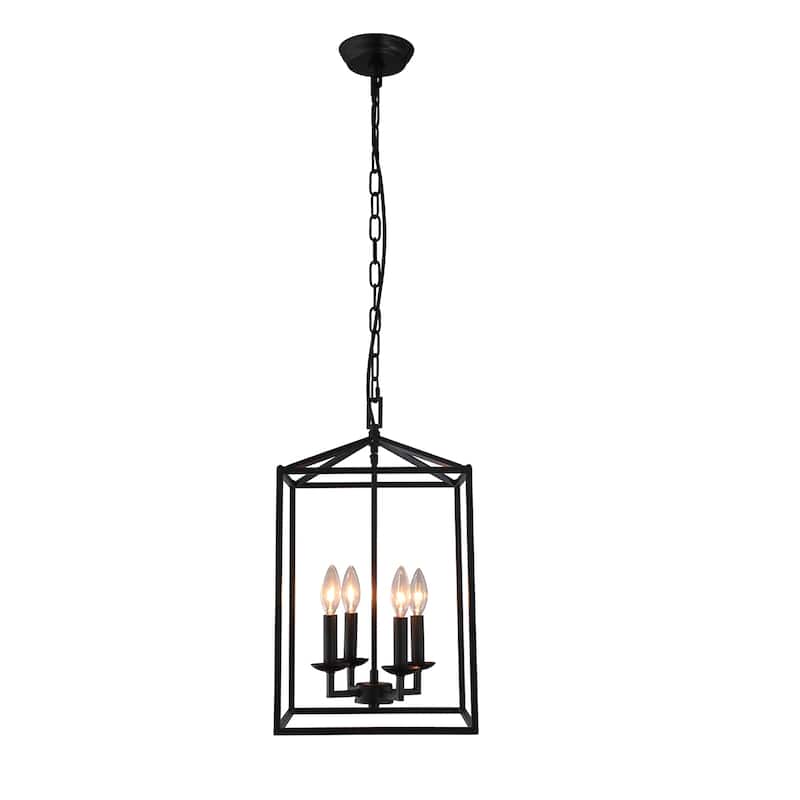 4-Light Black Latern Chandelier - N/A - Black