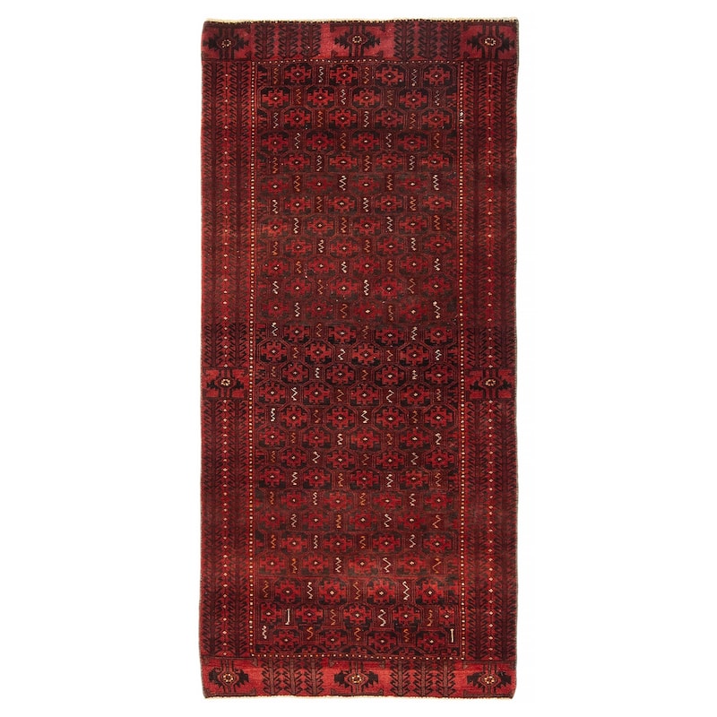 ECARPETGALLERY Hand-knotted Baluch Red Wool Rug - 2'10 x 6'2 - Red - 2'10 x 6'2