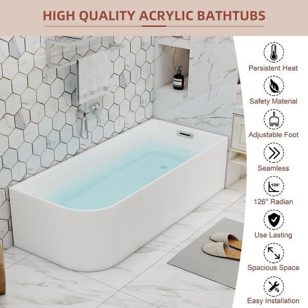 59 in. Seamless Acrylic Flatbottom Not-Whirlpool Stand Alone Freestanding Bathtub with Soaking SPA in Gray