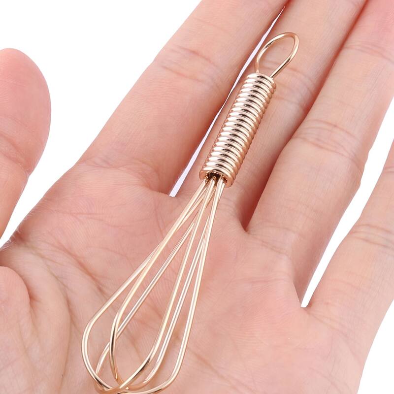 Stainless Steel Handhold Egg Milk Coffee Mixing Beater Gold Tone 8cm Length - Gold Tone