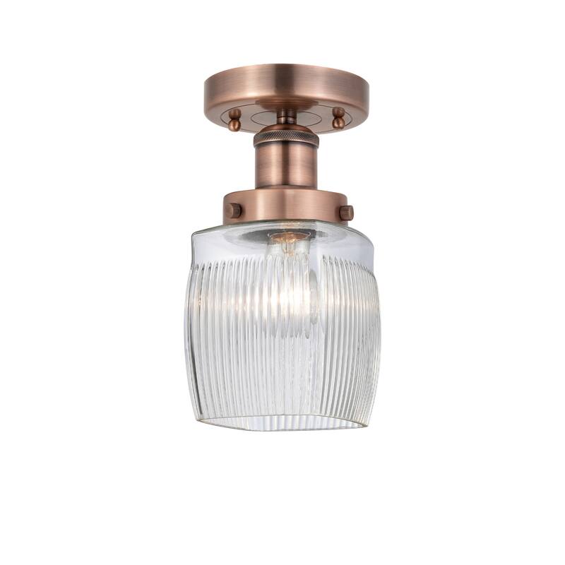 Innovations Lighting Colton - 1 Light 6" Semi-Flush Mount - Clear Halophane/Antique Copper