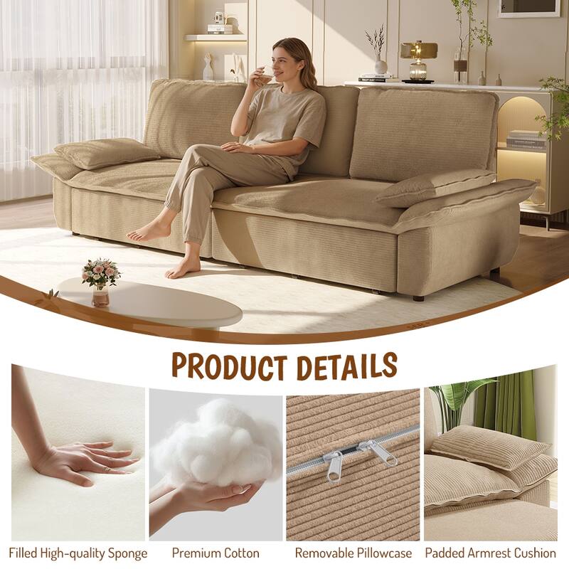 94.5" Corduroy Sofa Bed, 3-in-1 Convertible Sleeper Sofa Couch, Pull Out Sofa Bed, Space-Saving Upholstered Sofa