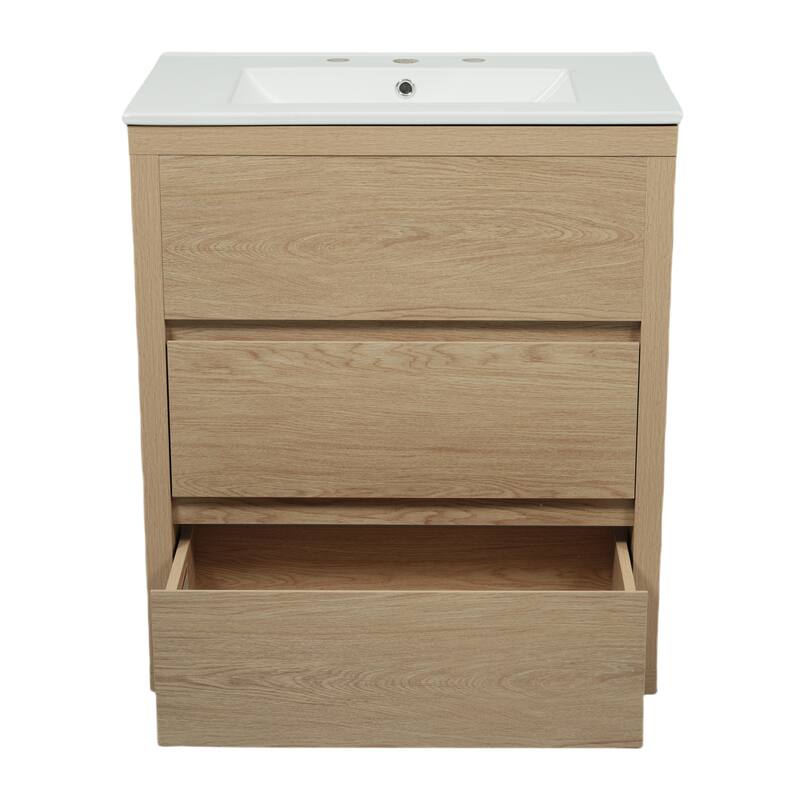 30"Bathroom Vanity with Ceramic Sink and 2 Drawers, Freestanding Vanity with Smooth Drawer Slides & Waterproof Finish