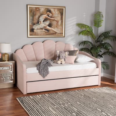 Timila Modern Velvet Upholstered Daybed with Trundle-Light Pink