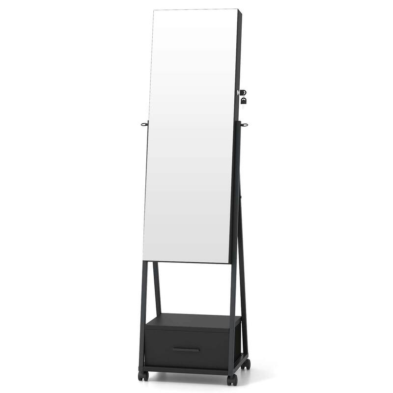 Costway Jewelry Cabinet Armoire Full Length Mirror Lockable with