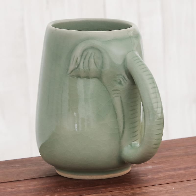 Handmade Morning Elephant Celadon ceramic mug (Thailand)