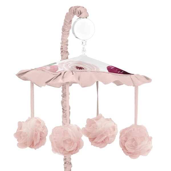slide 1 of 1, Burgundy and Pink Watercolor Floral Girl Musical Crib Mobile - Blush Maroon Wine Rose Green White Shabby Chic Flower Farmhouse