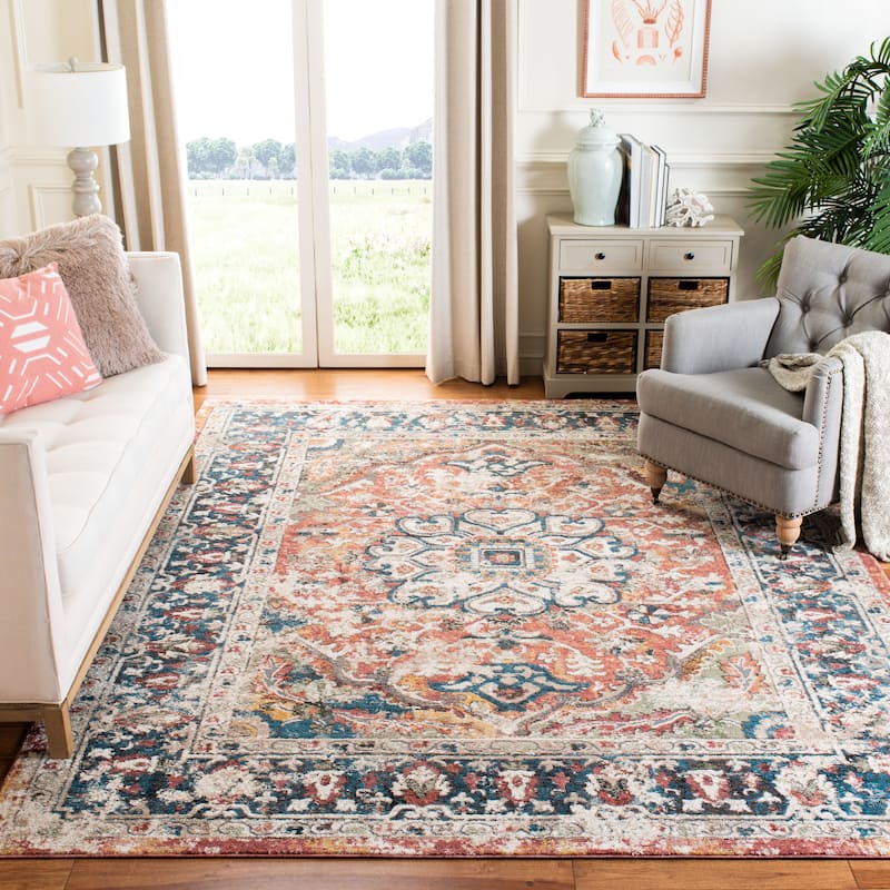 SAFAVIEH Berthilde Vintage Medallion Polyester Rug - 6'7" x 9' - Orange/Blue