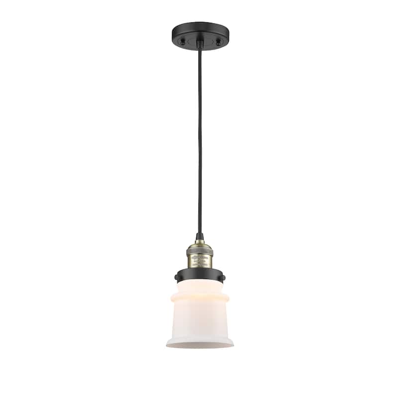 Innovations Lighting Franklin Restoration Canton - 1 Light 5" Cord Hung Mini Pendant - Black Antique Brass/Matte White