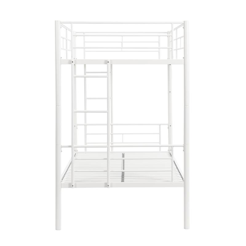 Twin Over Twin Metal Bunk Bed,Metal Structure Bedframe with Safety Guardrails and 2 ladders,White