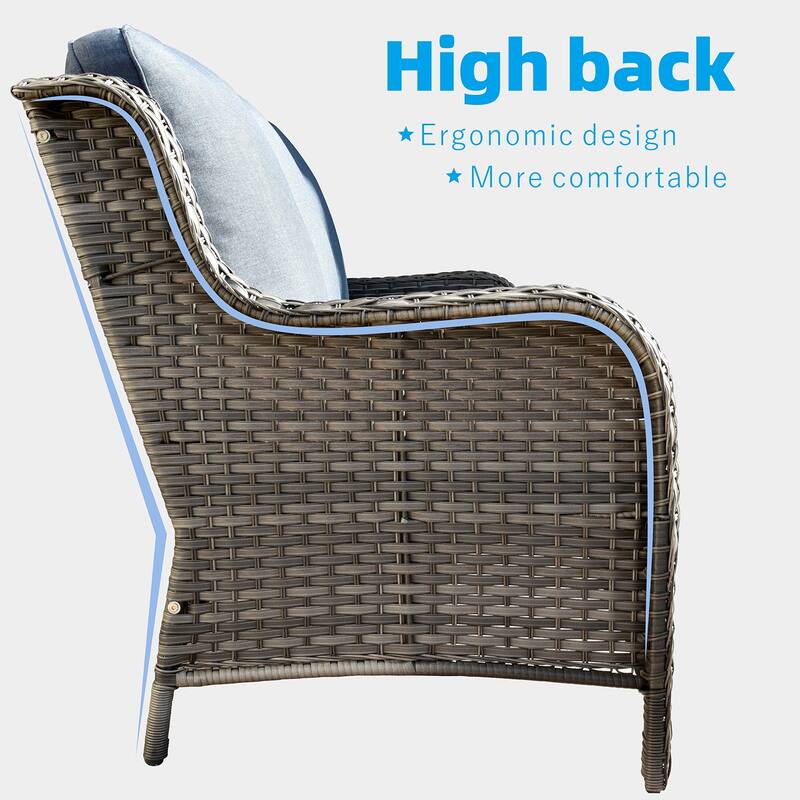 OVIOS Grey Wicker 6-piece Patio Furniture Set With 30" Fire Pit