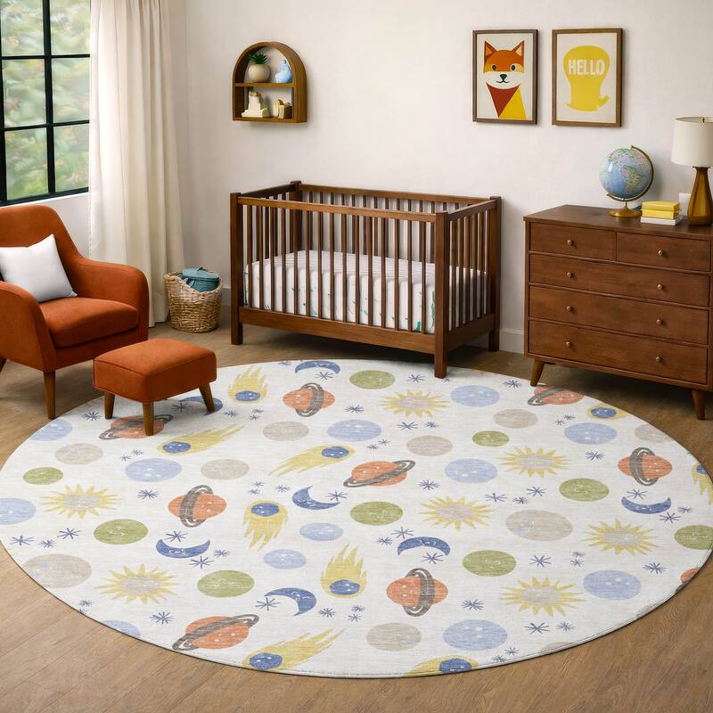 Machine Washable Indoor/ Outdoor Planets Comets Chantille Rug